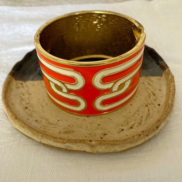 Eye-catching Orange Enamel Cuff Bracelet - Picture 2 of 6